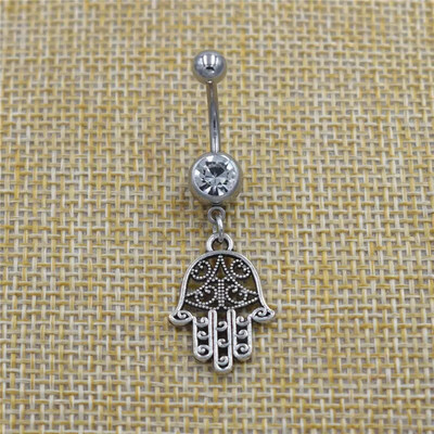 Jauns Fatima Hand Hamsa kulons kristāla vēdera nabas gredzens, netīrs tērauda, karājas nabas stieņa pīrsings sievietēm unikāli ķermeņa rotaslietas