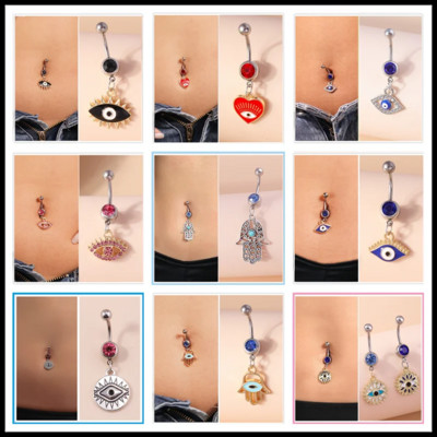 Bohemia Hamsa ručni viseći prsten za pupak od kirurškog čelika Turski Lucky Blue Eye prsten za pupak Piercing Ombligo nakit za tijelo