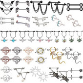 2Gb Punk Skelets Pistole Stieņa Krūšu pīrsings Eņģelis Spārns Skorpiona Lapas Atslēgas Pīrsings Krūšu gredzens Lielas ķermeņa rotaslietas