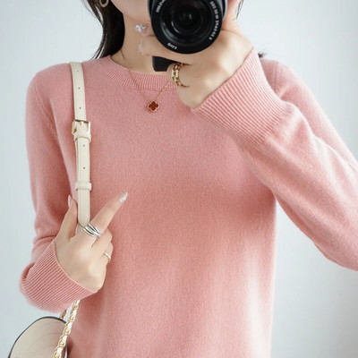 Põhistiilis naiste 100% meriinovillane kampsun, naiste pulover, pikkade varrukatega O-kaelusega kudum Kašmiirtopsid, riided