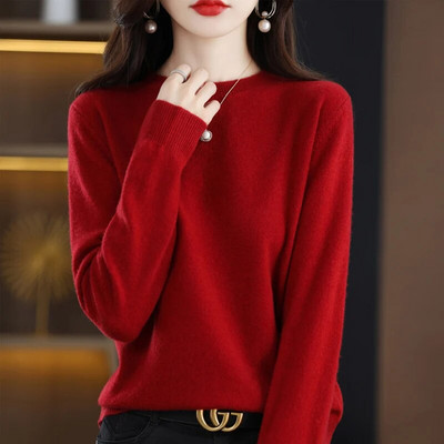 Põhistiilis naiste 100% meriinovillane kampsun, naiste pulover, pikkade varrukatega O-kaelusega kudum Kašmiirtopsid, riided