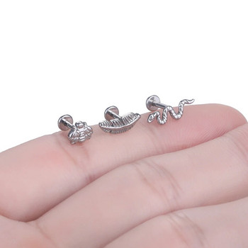 1PC Titanium EAR PIERC Bee Snake Ear Studs Labret Ring Piercing 16G Tragus Helix Daith хрущялни пиърсинг Обеци Дамски бижута