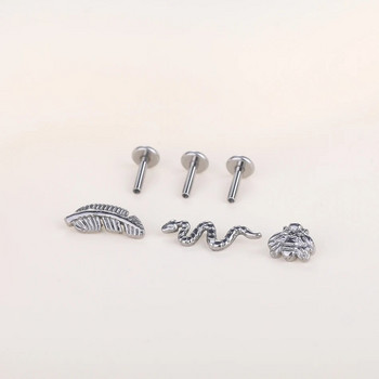 1PC Titanium EAR PIERC Bee Snake Ear Studs Labret Ring Piercing 16G Tragus Helix Daith хрущялни пиърсинг Обеци Дамски бижута