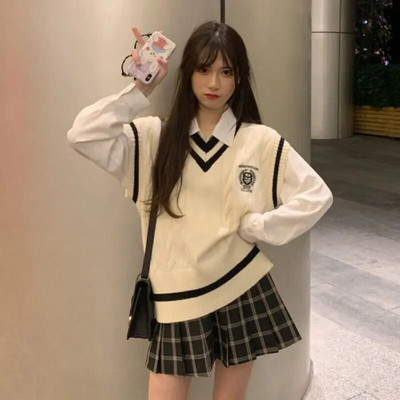 Sieviešu trikotāžas džemperis ar V kakla izgriezumu Sieviešu vintage Houndstooth trikotāžas džemperi ar garām piedurknēm Modes rudens lielizmēra džemperi