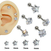 1 ks piercing do tela z chirurgickej ocele, zirkónu, drahokamu, hviezdy, srdca, štvorca, trojuholníka, tragusu, chrupavky, špirály, ucha.
