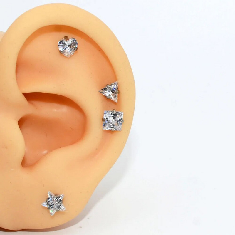 1 ks piercing do tela z chirurgickej ocele, zirkónu, drahokamu, hviezdy, srdca, štvorca, trojuholníka, tragusu, chrupavky, špirály, ucha.