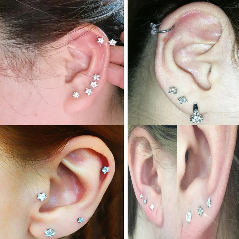 1 ks piercing do tela z chirurgickej ocele, zirkónu, drahokamu, hviezdy, srdca, štvorca, trojuholníka, tragusu, chrupavky, špirály, ucha.