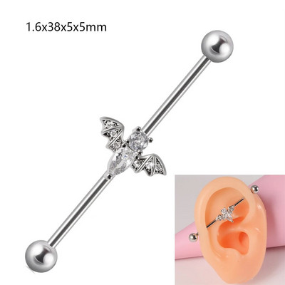 1 gab. Ķirurģiskā tērauda cirkona rūpnieciskā stienis jauks dzīvnieks, garais auss tilta auskars, šķērsvirziena sieviešu ķermeņa pīrsingu rotaslietas