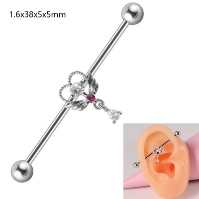 1 gab. Ķirurģiskā tērauda cirkona rūpnieciskā stienis jauks dzīvnieks, garais auss tilta auskars, šķērsvirziena sieviešu ķermeņa pīrsingu rotaslietas