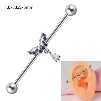 1 gab. Ķirurģiskā tērauda cirkona rūpnieciskā stienis jauks dzīvnieks, garais auss tilta auskars, šķērsvirziena sieviešu ķermeņa pīrsingu rotaslietas