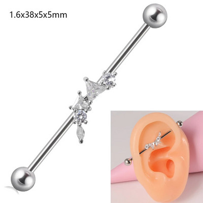 1 gab. Ķirurģiskā tērauda cirkona rūpnieciskā stienis jauks dzīvnieks, garais auss tilta auskars, šķērsvirziena sieviešu ķermeņa pīrsingu rotaslietas