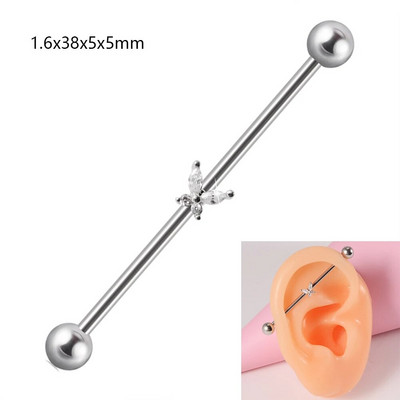 1 gab. Ķirurģiskā tērauda cirkona rūpnieciskā stienis jauks dzīvnieks, garais auss tilta auskars, šķērsvirziena sieviešu ķermeņa pīrsingu rotaslietas