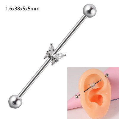 1 gab. Ķirurģiskā tērauda cirkona rūpnieciskā stienis jauks dzīvnieks, garais auss tilta auskars, šķērsvirziena sieviešu ķermeņa pīrsingu rotaslietas