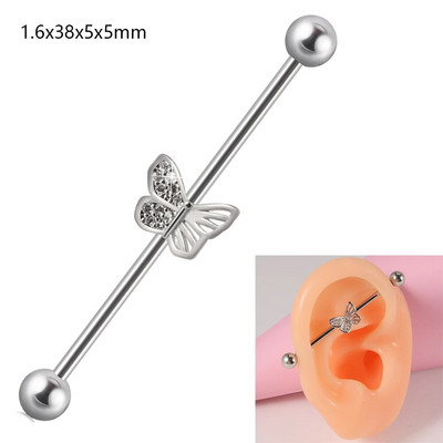 1 gab. Ķirurģiskā tērauda cirkona rūpnieciskā stienis jauks dzīvnieks, garais auss tilta auskars, šķērsvirziena sieviešu ķermeņa pīrsingu rotaslietas