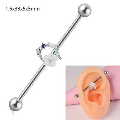 1 gab. Ķirurģiskā tērauda cirkona rūpnieciskā stienis jauks dzīvnieks, garais auss tilta auskars, šķērsvirziena sieviešu ķermeņa pīrsingu rotaslietas