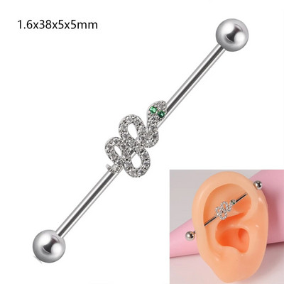 1 gab. Ķirurģiskā tērauda cirkona rūpnieciskā stienis jauks dzīvnieks, garais auss tilta auskars, šķērsvirziena sieviešu ķermeņa pīrsingu rotaslietas