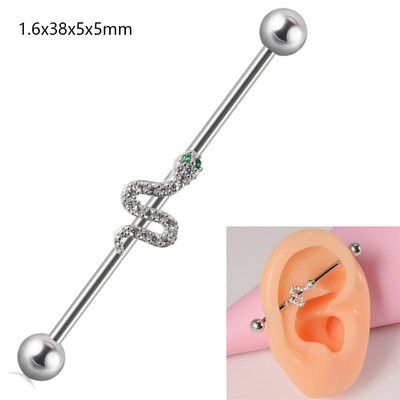 1 gab. Ķirurģiskā tērauda cirkona rūpnieciskā stienis jauks dzīvnieks, garais auss tilta auskars, šķērsvirziena sieviešu ķermeņa pīrsingu rotaslietas