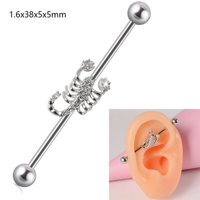 1 gab. Ķirurģiskā tērauda cirkona rūpnieciskā stienis jauks dzīvnieks, garais auss tilta auskars, šķērsvirziena sieviešu ķermeņa pīrsingu rotaslietas