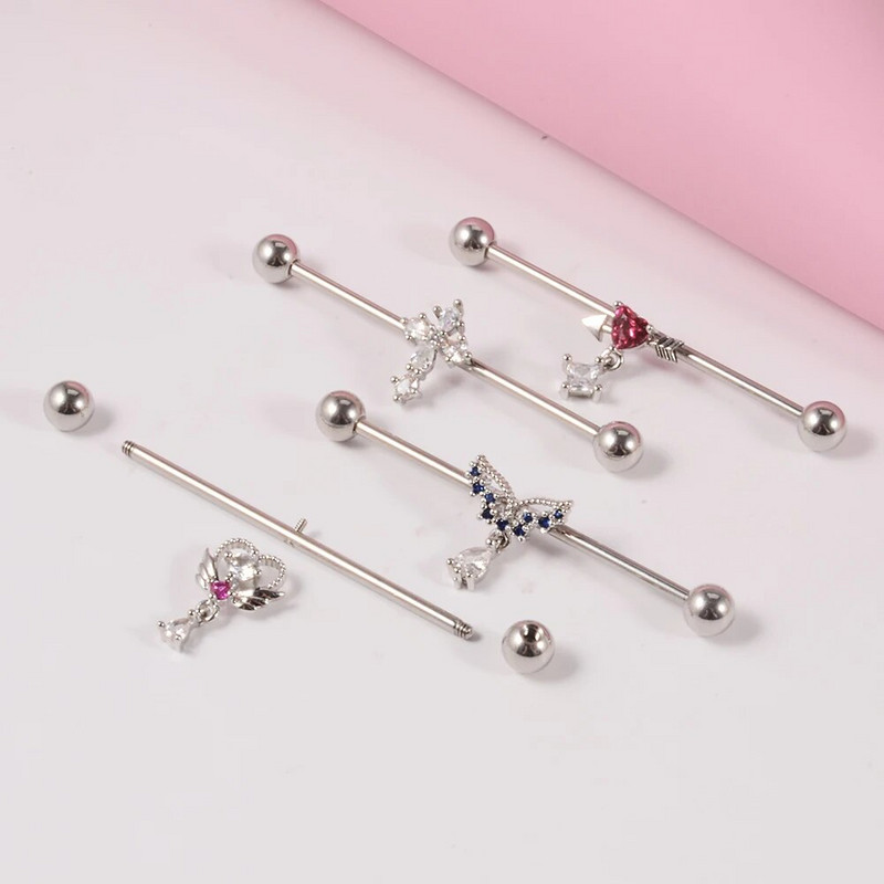 1 gab. Ķirurģiskā tērauda cirkona rūpnieciskā stienis jauks dzīvnieks, garais auss tilta auskars, šķērsvirziena sieviešu ķermeņa pīrsingu rotaslietas