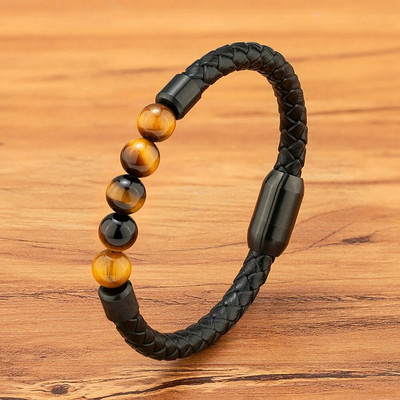 XQNI augstas kvalitātes ādas rokassprādze vīriešiem klasiska modes tīģera acs rokassprādze ar magnētu aizdares dizains vīriešiem rotaslietas dāvana