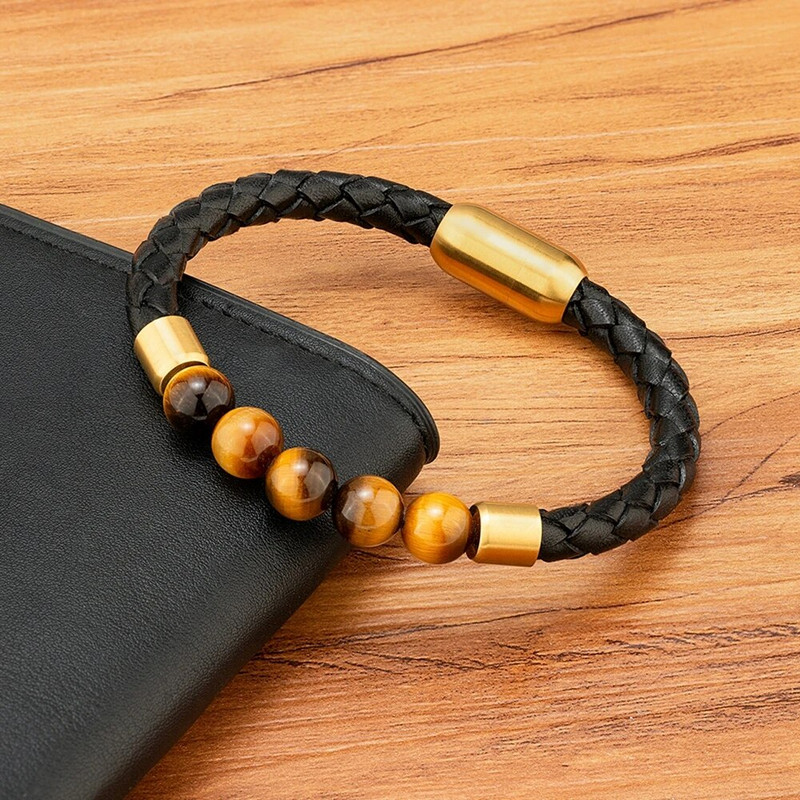 XQNI augstas kvalitātes ādas rokassprādze vīriešiem klasiska modes tīģera acs rokassprādze ar magnētu aizdares dizains vīriešiem rotaslietas dāvana