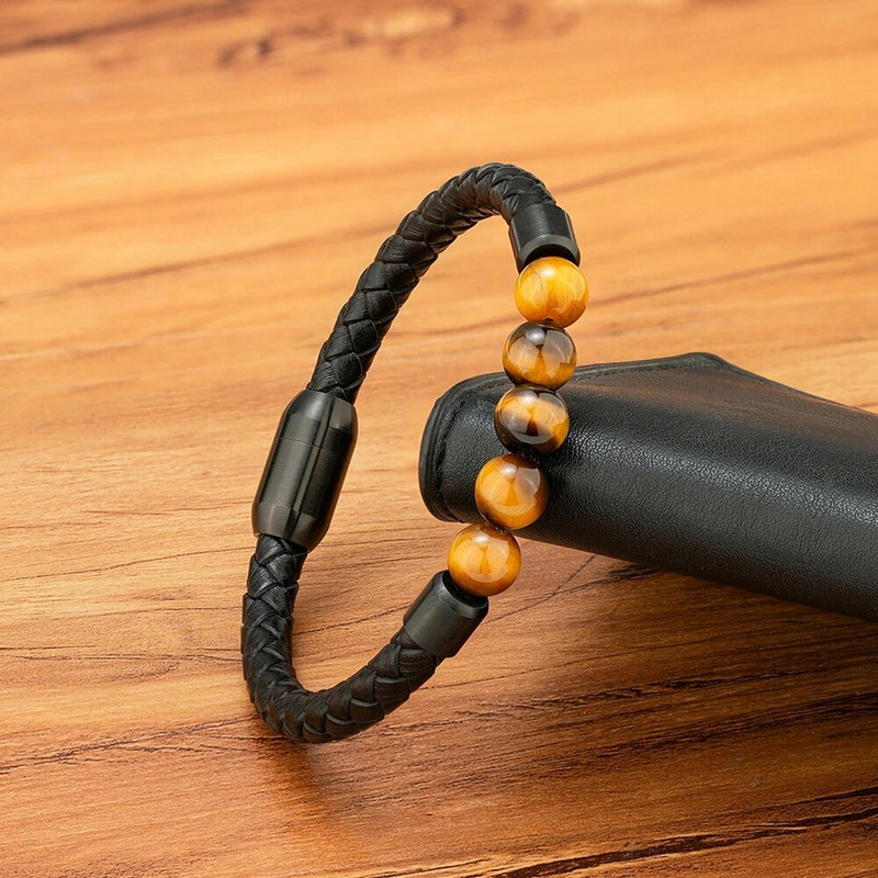 XQNI augstas kvalitātes ādas rokassprādze vīriešiem klasiska modes tīģera acs rokassprādze ar magnētu aizdares dizains vīriešiem rotaslietas dāvana