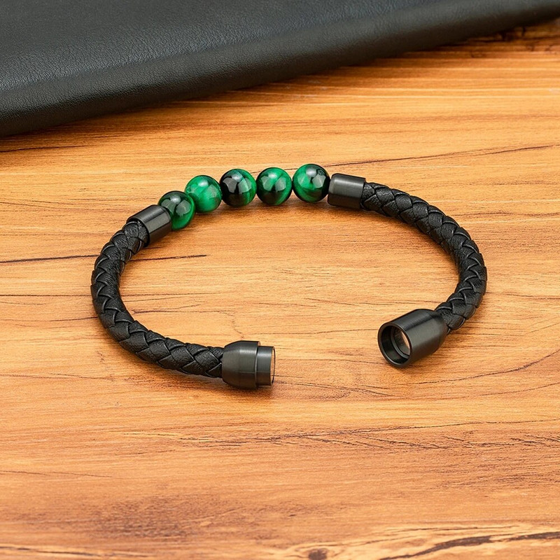 XQNI augstas kvalitātes ādas rokassprādze vīriešiem klasiska modes tīģera acs rokassprādze ar magnētu aizdares dizains vīriešiem rotaslietas dāvana