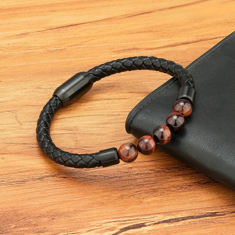 XQNI augstas kvalitātes ādas rokassprādze vīriešiem klasiska modes tīģera acs rokassprādze ar magnētu aizdares dizains vīriešiem rotaslietas dāvana