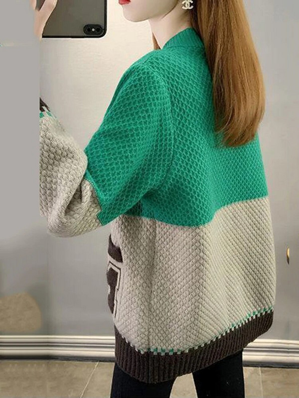 Vintage Splices Πουλόβερ ζακέτα Γυναικεία γράμματα στάμπα Λεπτό πλεκτό παλτό Casual μαλακό πλεκτό Gilet με λαιμόκοψη σε V μπλούζες Malhas Abrigos