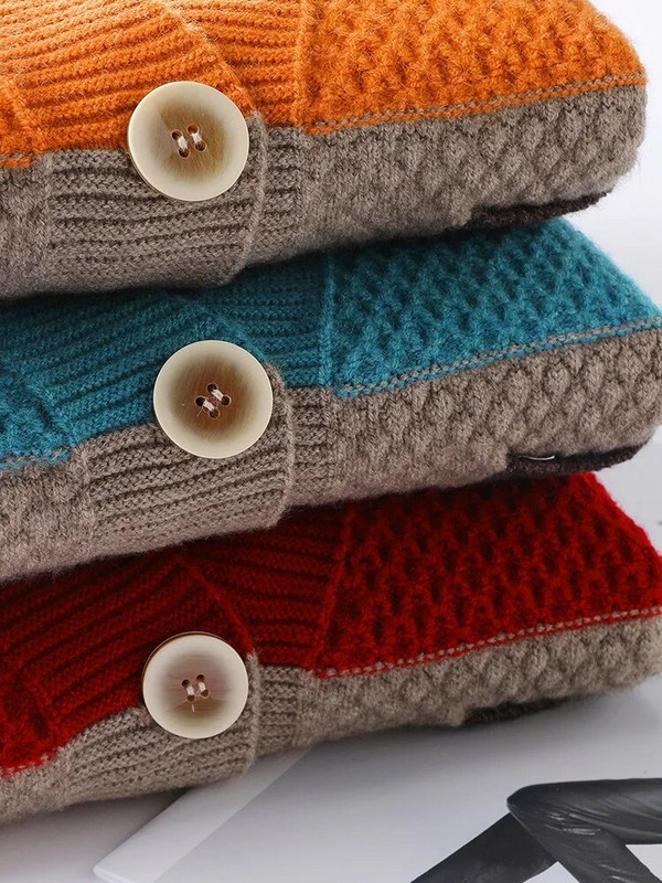 Vintage Splices Πουλόβερ ζακέτα Γυναικεία γράμματα στάμπα Λεπτό πλεκτό παλτό Casual μαλακό πλεκτό Gilet με λαιμόκοψη σε V μπλούζες Malhas Abrigos