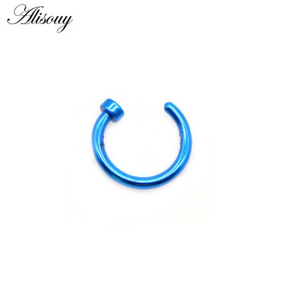 Alisouy 1gb jauns nerūsējošā tērauda panku saspraude uz viltus pīrsings ķermeņa deguna lūpu gredzeni unisex deguna gredzeni sieviešu starpsienas pīrsings rotaslietas