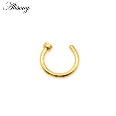 Alisouy 1gb jauns nerūsējošā tērauda panku saspraude uz viltus pīrsings ķermeņa deguna lūpu gredzeni unisex deguna gredzeni sieviešu starpsienas pīrsings rotaslietas