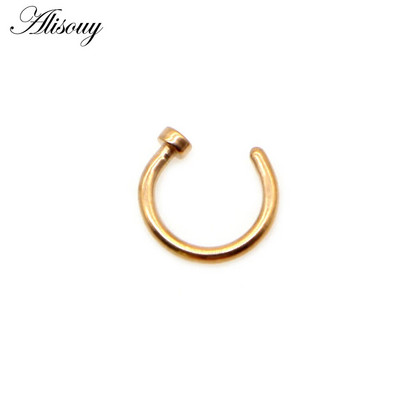 Alisouy 1gb jauns nerūsējošā tērauda panku saspraude uz viltus pīrsings ķermeņa deguna lūpu gredzeni unisex deguna gredzeni sieviešu starpsienas pīrsings rotaslietas