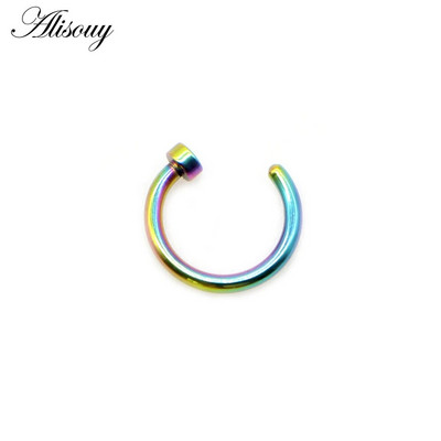 Alisouy 1gb jauns nerūsējošā tērauda panku saspraude uz viltus pīrsings ķermeņa deguna lūpu gredzeni unisex deguna gredzeni sieviešu starpsienas pīrsings rotaslietas