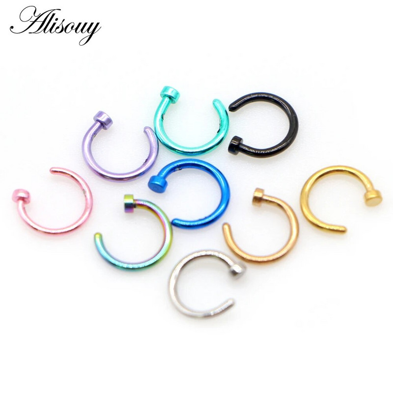 Alisouy 1gb jauns nerūsējošā tērauda panku saspraude uz viltus pīrsings ķermeņa deguna lūpu gredzeni unisex deguna gredzeni sieviešu starpsienas pīrsings rotaslietas