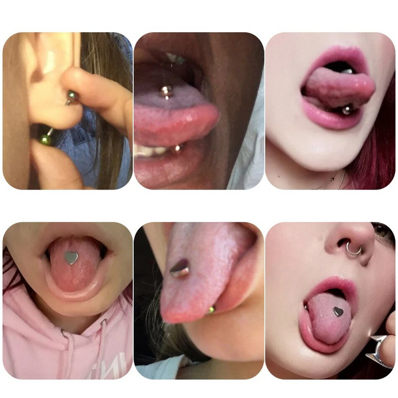 1 gab. Tērauda sirds un bumbiņas mēles stienis, stienis, mēles pīrsings.