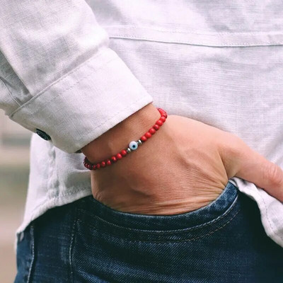 Noter New Fashion 4mm βραχιόλι για άντρες Τουρκία Evil Eyes Braslet Natural Red Howlite Lava Stone βραχιόλι με χάντρες καρύδας Brazalete