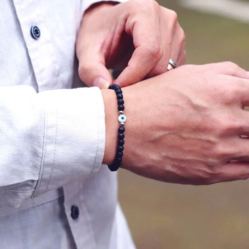 Noter New Fashion 4mm rokassprādze vīriešiem Turkey Evil Eyes Braslet Natural Red Howlite Lavas Stone Rokassprādze Kokosriekstu Pērlītes Brazalete