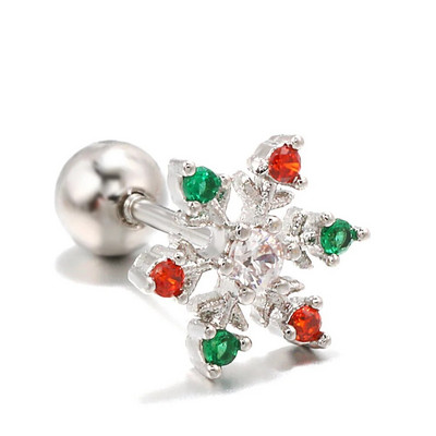 1 gab Ziemassvētku Snow Star Stud Stud Auskari Izsmalcināti Cirkona Skrūvējams Ball Helix Septum Pīrsings ķermeņa rotaslietas sievietēm Hiphop/Rock