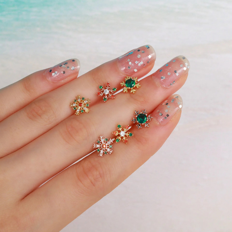 1 gab Ziemassvētku Snow Star Stud Stud Auskari Izsmalcināti Cirkona Skrūvējams Ball Helix Septum Pīrsings ķermeņa rotaslietas sievietēm Hiphop/Rock