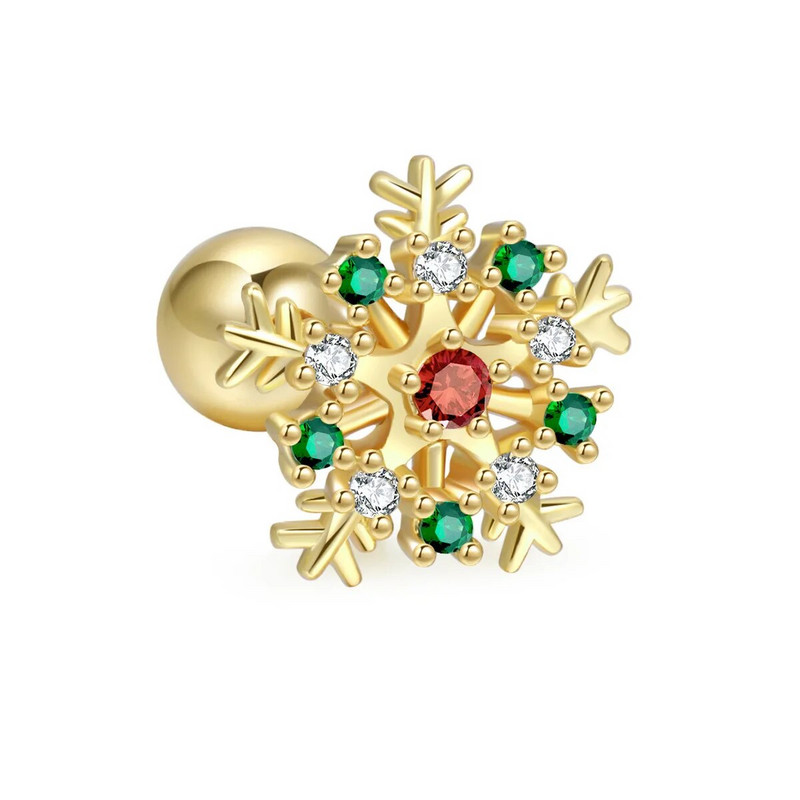 1 gab Ziemassvētku Snow Star Stud Stud Auskari Izsmalcināti Cirkona Skrūvējams Ball Helix Septum Pīrsings ķermeņa rotaslietas sievietēm Hiphop/Rock