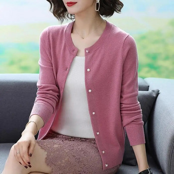 Ανοιξιάτικες φθινοπωρινές λεπτές ζακέτες, γυναικεία, καθημερινά κορεάτικα πουλόβερ Παλτό με λαιμόκοψη Πλεκτά Gilet Basic Single Breasted Tops Malhas