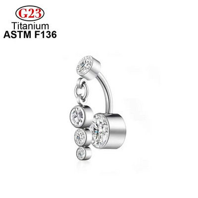 Ķirurģiskā tērauda G23 ASTM F136 titāna spīļu pīrsings ar perforāciju sievietēm, kristāla cirkona nabas gredzens, ķermeņa rotaslietas