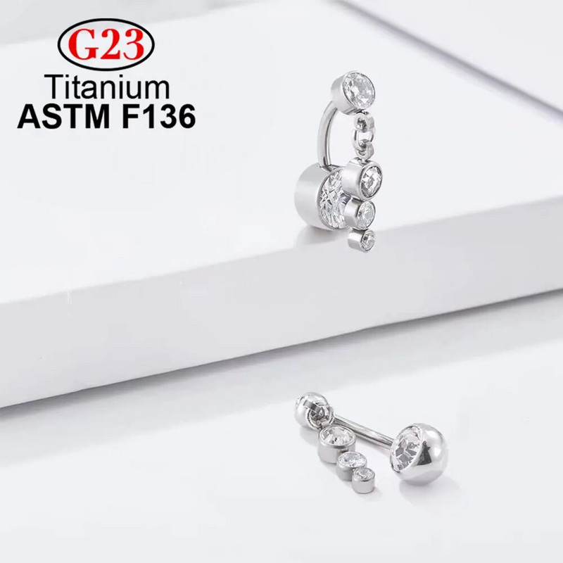 Ķirurģiskā tērauda G23 ASTM F136 titāna spīļu pīrsings ar perforāciju sievietēm, kristāla cirkona nabas gredzens, ķermeņa rotaslietas