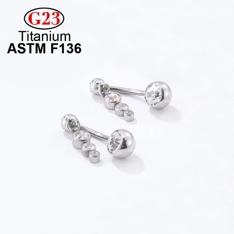 Ķirurģiskā tērauda G23 ASTM F136 titāna spīļu pīrsings ar perforāciju sievietēm, kristāla cirkona nabas gredzens, ķermeņa rotaslietas