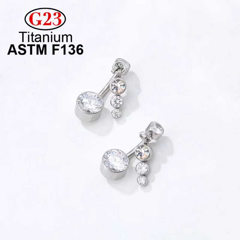 Ķirurģiskā tērauda G23 ASTM F136 titāna spīļu pīrsings ar perforāciju sievietēm, kristāla cirkona nabas gredzens, ķermeņa rotaslietas