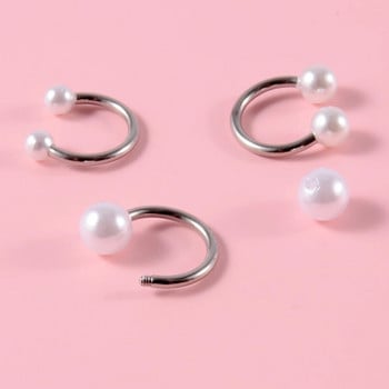 3 τμχ Μικτά 3 & 4 & 5 χιλιοστά Pearl Ear Lip Studs Χόνδρος Helix Lobe Conch Piercing Πέταλο Barbell Πάνω σκουλαρίκια Daith Piercings