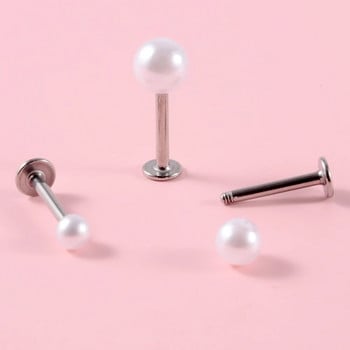 3 τμχ Μικτά 3 & 4 & 5 χιλιοστά Pearl Ear Lip Studs Χόνδρος Helix Lobe Conch Piercing Πέταλο Barbell Πάνω σκουλαρίκια Daith Piercings