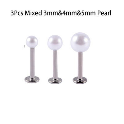 3Gb jaukti 3&4&5mm pērļu ausu lūpu kniedes skrimslis Helix daivas gliemežnīcas pīrsings pakavs stienis augšējie auskari Daith pīrsingi