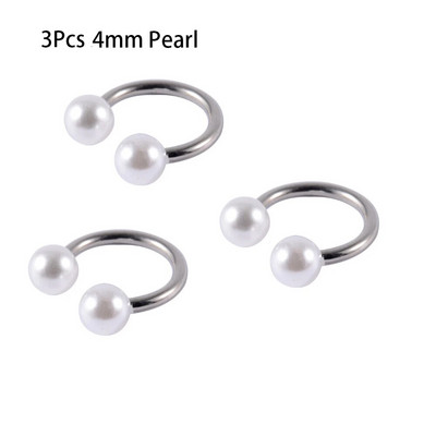 3Gb jaukti 3&4&5mm pērļu ausu lūpu kniedes skrimslis Helix daivas gliemežnīcas pīrsings pakavs stienis augšējie auskari Daith pīrsingi